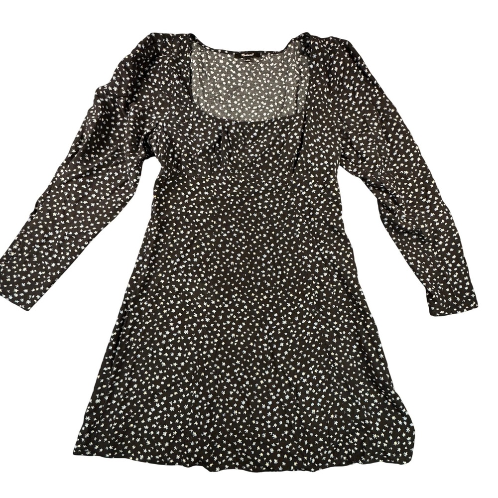 Madewell Floral Ditsy Print Square Neck Mini Dress 8 Black Blue Star French Girl